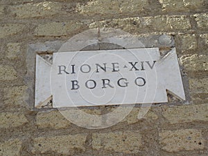 Rione Borgo name sign in Rome, Italy
