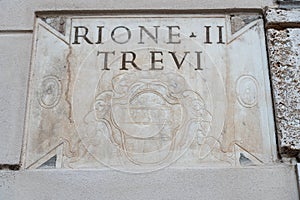 Rione Trevi name sign in Rome, Italy