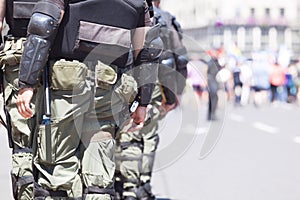 Riot police on duty during a street protest