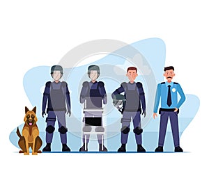 Riot police squad and dog characters