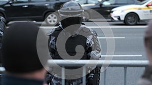 Riot police team operators ensures peace and order during political rally.