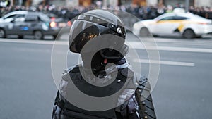 Riot police team operators ensures peace and order during political rally.