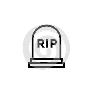 Rip grave vector line icon. Tombstone Gravestone death rest in peace flat funeral symbol.