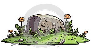 RIP gravestone isolated. Illustration Halloween tombstone. Grave headstone, graveyard with grass. Vector illustration