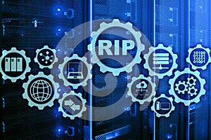 RIP Routing Information Protocol. Technology networks cocept.