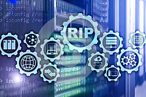 RIP Routing Information Protocol. Technology networks concept