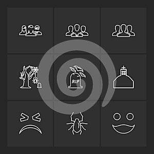 rip , spider ,groups , halloween , rip , graveyard , horror , eps icons set vector