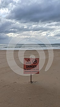 Rip tide Danger sign on ballybunion beach on the Wild Atlantic Way