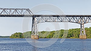 Rip Van Winkle Bridge different height support structures Hudson River, New York
