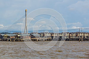 RIPAS Bridge behind Kampong Ayer water town in Bandar Seri Begawan, capital of Brun