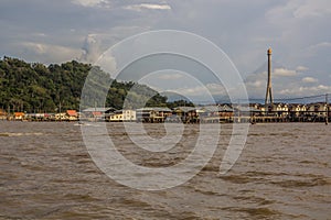 RIPAS Bridge behind Kampong Ayer water town in Bandar Seri Begawan, capital of Brun