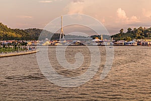 RIPAS Bridge behind Kampong Ayer water town in Bandar Seri Begawan, capital of Brun