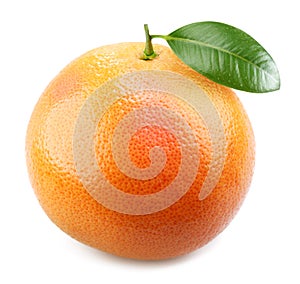 Ripe appetizing grapefruit with leaf.