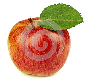 Ripe apple with a leaf