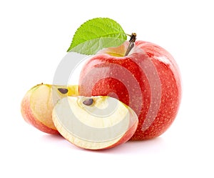 Ripe apple with slices on white