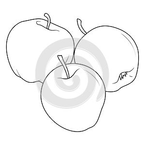 Ripe apples. Vector illustration, coloring page, line art, black and white.