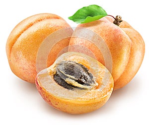 Ripe apricot fruits and apricot slice.