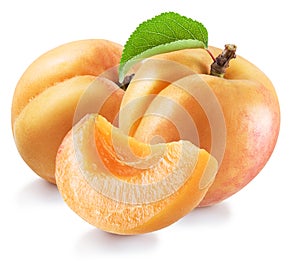 Ripe apricot fruits with a leaf. File contains clipping path