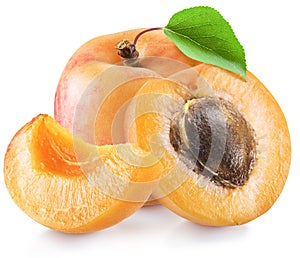 Ripe apricot fruits with a leaf. File contains clipping path