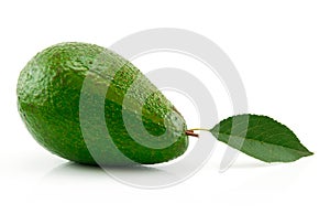 Ripe Avocado With Green Leaf Isolated on White