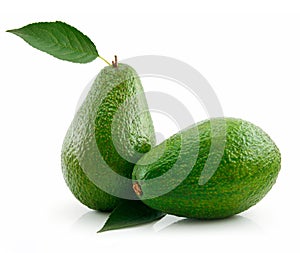 Ripe Avocado With Green Leaf Isolated on White