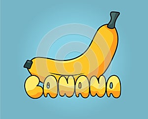 Ripe banana with banana font or typography. - Vector