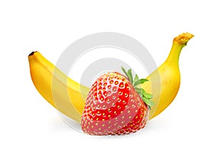 Zrelý banán a bobule 