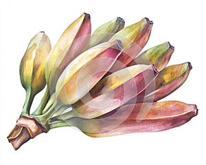 Ripe banana bunch clipart on white background watercolor 3D render photo