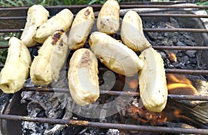 Ripe bananas grilled on the grill