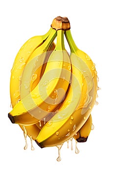 Ripe bananas are yellow on a white background