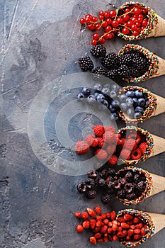 Ripe berries blueberries, raspberries, currants, blackberries