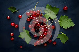 Ripe blackcurrant berries arranged on the kitchen table for advertising