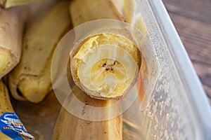 Ripe boiled plantain ready to eat