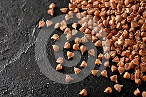 Ripe buckwheat grains on a white background.