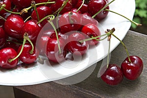 Ripe cherries on the table