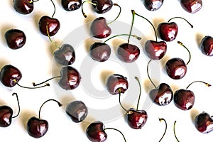 Ripe cherries on a white background. Fresh berries at summer