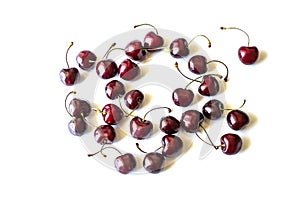 Ripe cherries on a white background. Fresh berries at summer.