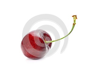 Ripe cherry isolated. Sherry berry fruit isolated on white background. Sweet cherry. Red cherry. Cherry on white. Cherry isolated.