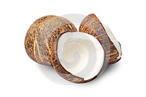 Ripe Coconut and half cut Isolated on a white background