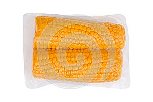 Ripe corn cob in a plastic bag