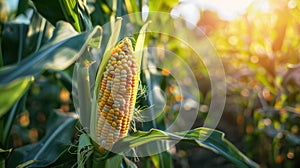 The ripe corn on plant.AI generated image