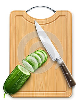 Ripe cucumber cut segment on board photo