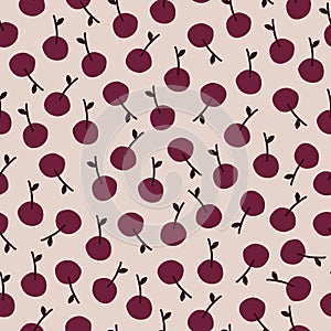 Ripe dark red cherry hand drawn vector illustration. Vintage berries in flat style seamless pattern for fabric.