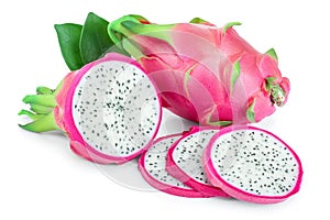 Ripe Dragon fruit, Pitaya or Pitahaya isolated on white background, fruit healthy concept