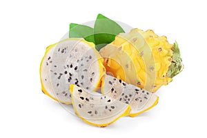 Ripe Dragon fruit, Pitaya or Pitahaya yellow isolated on white background, fruit healthy concept