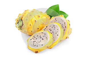 Ripe Dragon fruit, Pitaya or Pitahaya yellow isolated on white background, fruit healthy concept