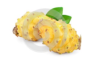 Ripe Dragon fruit, Pitaya or Pitahaya yellow isolated on white background, fruit healthy concept