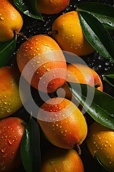 Ripe exotic fruit with dewdrops close-up