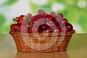 Ripe fragrant berries of strawberry in basket