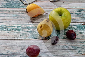 Ripe, fresh apples and pears harvested in autumn